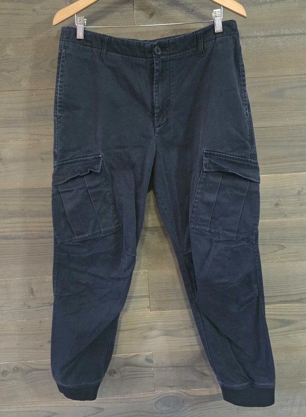 Armani Exchange AX Men's Black Cargo Jogger Pants Size 32 Tapered Stretch Cuffed